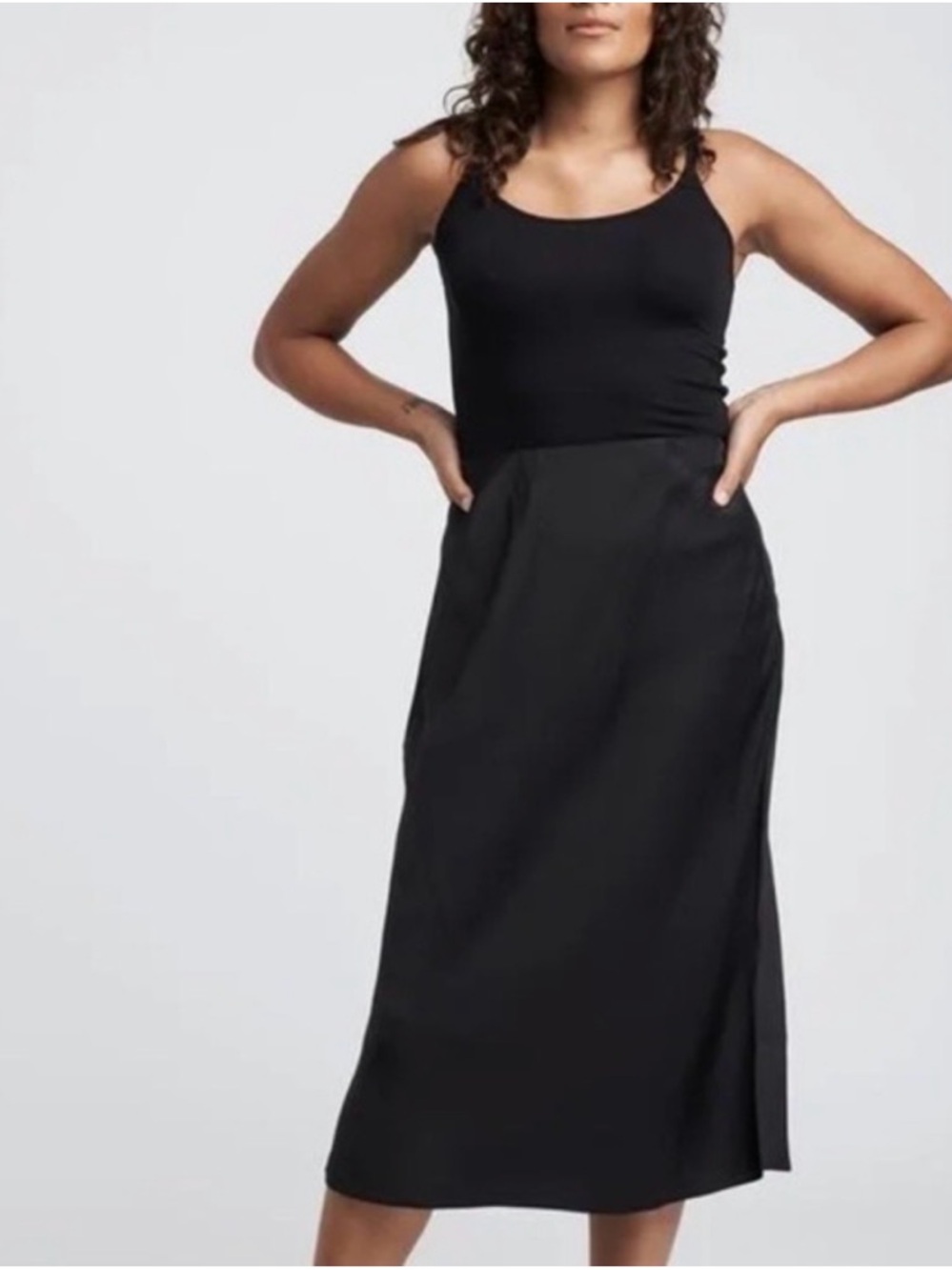 Universal Standard Black “Diane”Midi Skirt with Side Slit New!